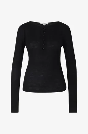 Top à manches longues en laine mérinos Henley
